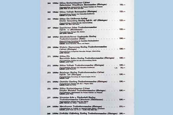 Wine list of the "Bremer Ratskeller": No 280